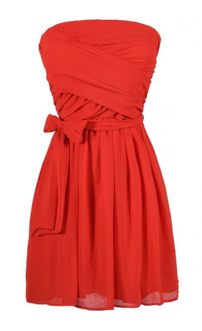 Lily Boutique Cute Red Dress- Red Strapless Dress- Bright Red ...