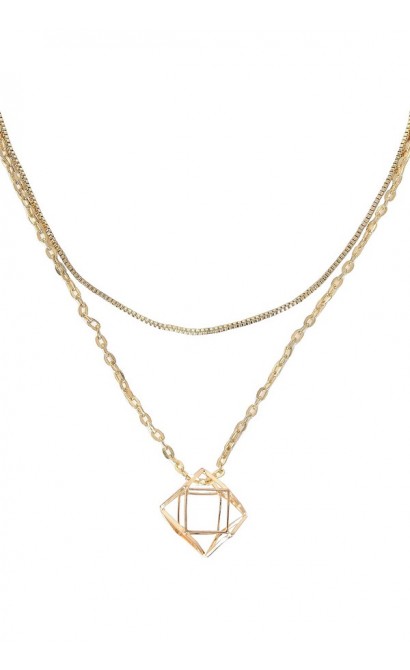 Cute Gold Necklace, Double Chain Necklace, Gold Charm Pendant, Gold Cage Necklace, Gold Cage Pendant, Cute Gold Jewelry