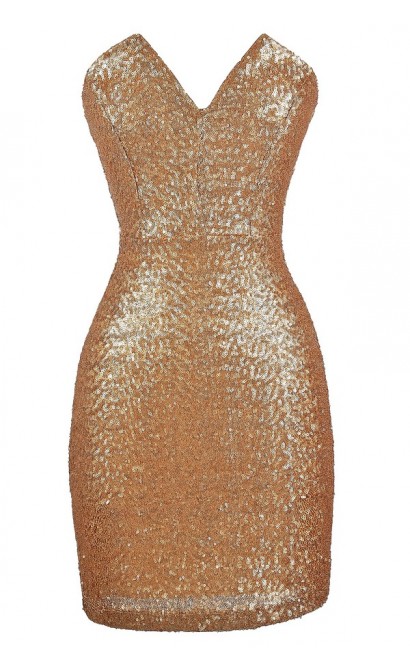 All Aglow Gold Sequin V Dip Dress