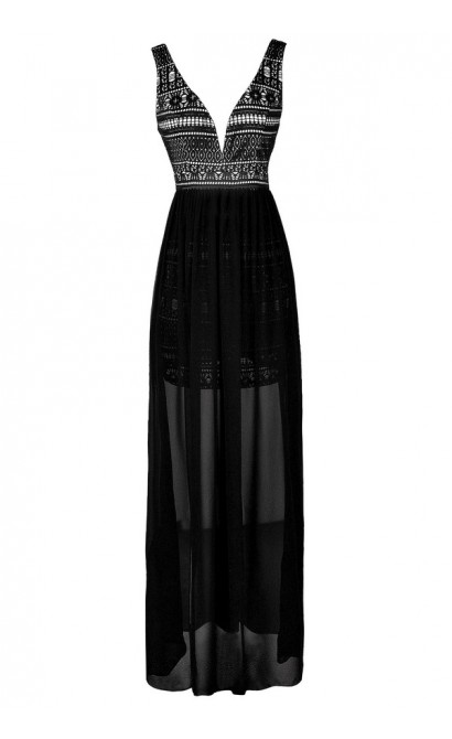 Black Lace Maxi Dress, Lasercut Lace Dress, Lasercut Lace Maxi Dress, Black Floor Length Dress, Black Lace and Chiffon Maxi Dress