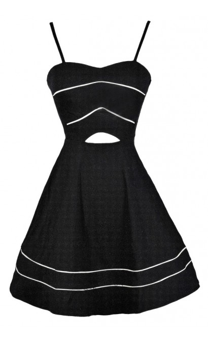 Cute Black A-Line Dress, Black Cutout A-Line Dress, Cute Black Party ...