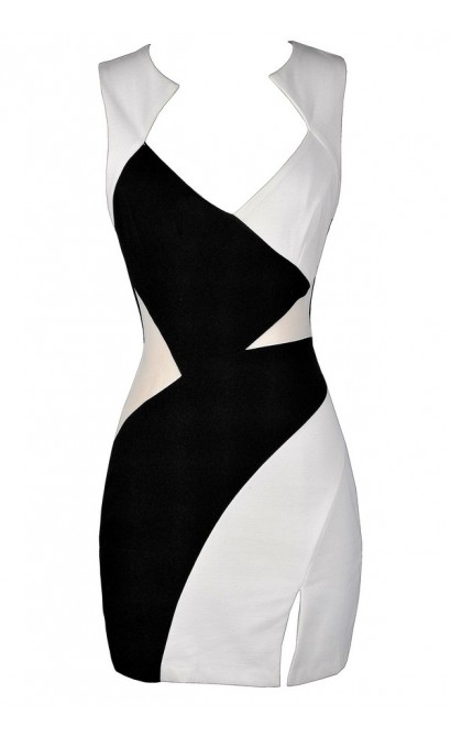 Black and Ivory Colorblock Dress, Black and White Colorblock Dress, Black and Ivory Bodycon Dress, Black and White Bodycon Dress, Cute Black and White Dress, Cute Black and White Party Dress