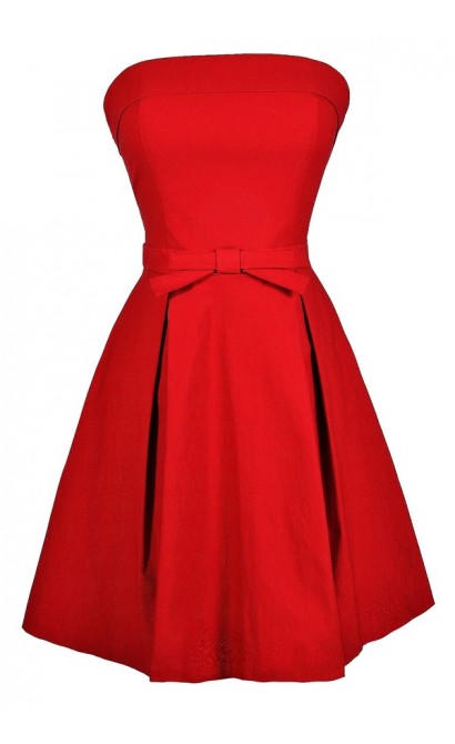 Cute Red Dress, Red Bridesmaid Dres, Red Bow Strapless Dress, Strapless ...