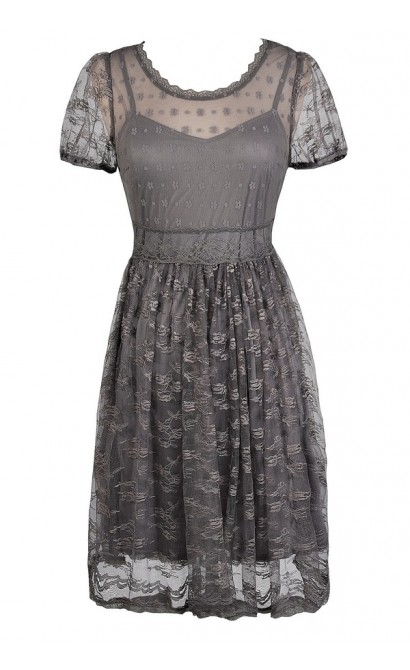 Cute Grey Dress, Grey Embroidered Dress, Grey lace Dress, Grey Party Dress, Grey Summer Dress