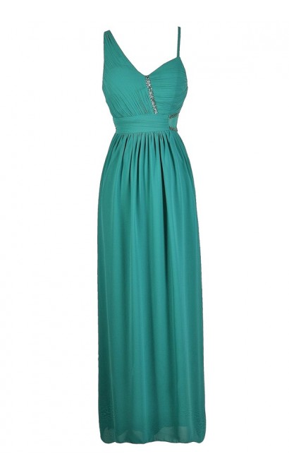 Green Maxi Dress, Teal Maxi Dress, Teal Embellished Maxi Dress, Teal ...