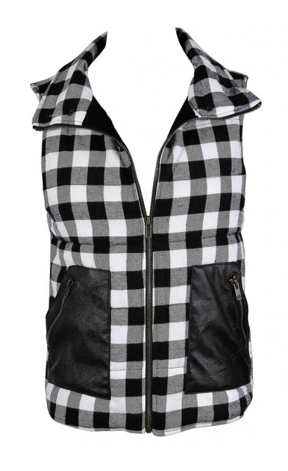 Black and Ivory Plaid Vest, Black and White Plaid Vest, Cute Fall Vest, Cute Winter Vest