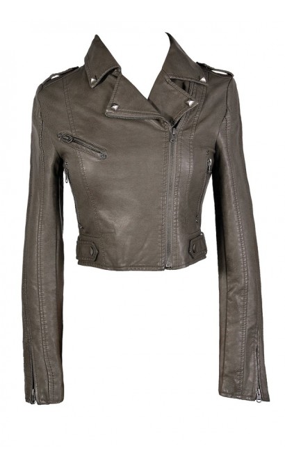 Grey Leatherette Jacket, Grey Faux Leather Moto Jacket, Grey Leatherette Moto Jacket, Cute Grey Leatherette Jacket