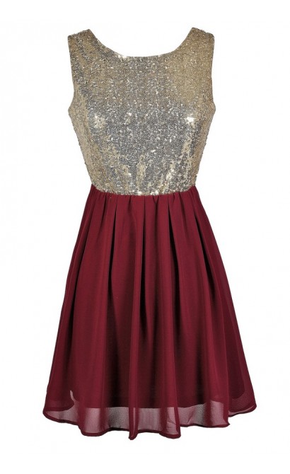 Red and Gold Sequin Dress, Burgundy Sequin Party Dress, Burgundy Gold ...