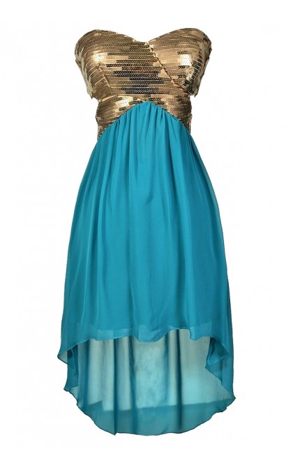 Teal and Gold Dress, Teal and Gold Cocktail Dress, Teal and Gold Prom Dress, Teal and Gold High Low Dress, Green and Gold Dress, Green and Gold Party Dress, Cute Mermaid Dress