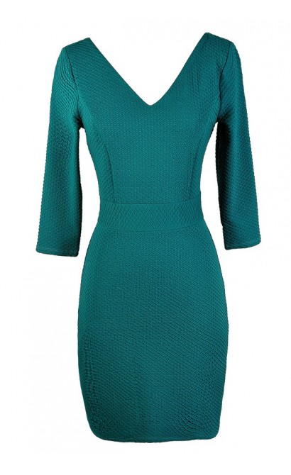 Cute Teal Dress, Teal Bodycon Dress, Fitted Teal Dress, Teal Party Dress, Teal Cocktail Dress, Teal Three Quarter Sleeve Dress, Aqua Fitted Dress, Aqua Party Dress, Aqua Cocktail Dress