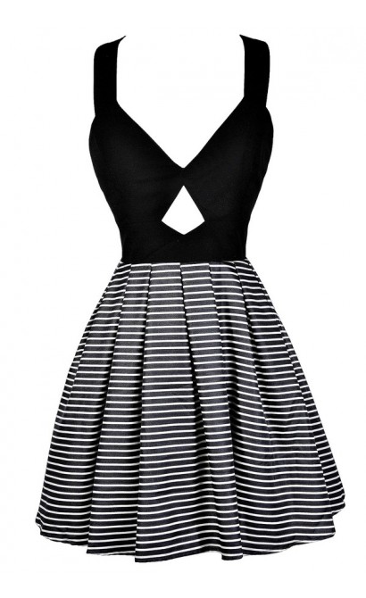 Black and White Stripe Dress, Stripe A-Line Dress, Bow Stripe Dress ...