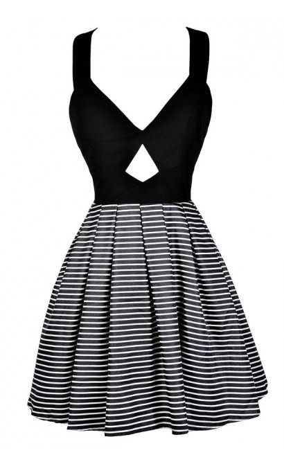 Black and White Stripe Party Dress, Bow Back Party Dress, Black and Ivory Stripe Bow Party Dress, Cute Black and White Party Dress