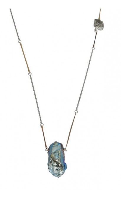 Cute Rough Stone Necklace, Blue Rough Stone Pendant, Blue Mineral Stone Necklace, Rough Stone and Pyrite Necklace, Gold Pyrite Necklace