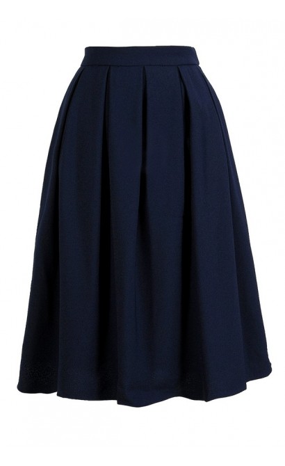 Navy A-Line Skirt, Navy Pleated Skirt, Navy High Waisted A-Line Skirt, Cute Work Skirt, Navy Work Skirt