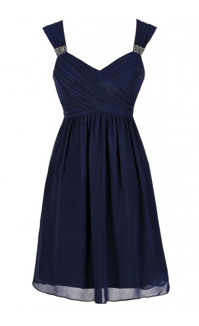 Cute Navy Dress, Navy Party Dress, Navy Cocktail Dress, Navy Chiffon Dress, Navy Beaded Dress, Navy Bridesmaid Dress, Navy Party Dress