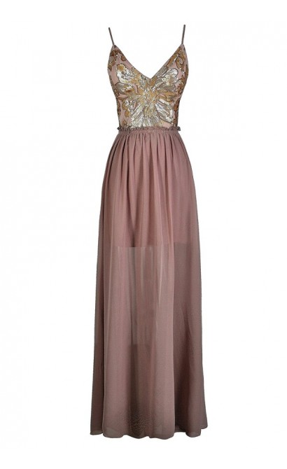 Pink and Gold Sequin Dress, Pink and Gold Sequin Maxi Dress, Pink and Gold Open Back Maxi Dress, Pink and Gold Sequin Prom Dress, Dusty Pink and Gold Open Back Dress