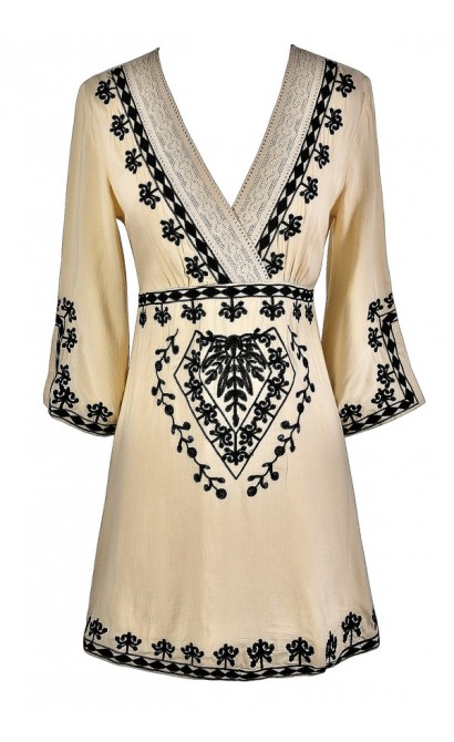 Black and Beige Caftan, Cute Summer Dress, Black and Beige Embroidered Dress, Cute Coverup, Swimwear Coverup, Cute Caftan Dress