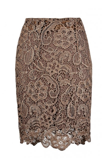 Mocha Crochet Lace Pencil Skirt, Cute Lace Pencil Skirt, Lace Pencil ...