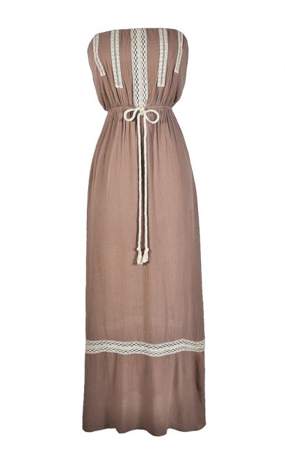 Cute Maxi Dress, Cute Summer Dress, Bohemian Maxi Dress, Hippie Maxi Dress, Taupe and Ivory Maxi Dress, Mocha and Ivory Maxi Dress, Cute Summer Dress