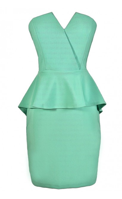 Cute Mint Dress, Mint Peplum Dress, Strapless Mint Dress, Mint Party Dress, Mint Cocktail Dress