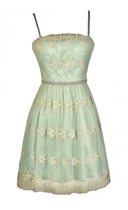 Cute Mint Dress, Mint A-Line Dress, Mint Embroidered Dress, Mint Bridesmaid Dress, Mint Party Dress