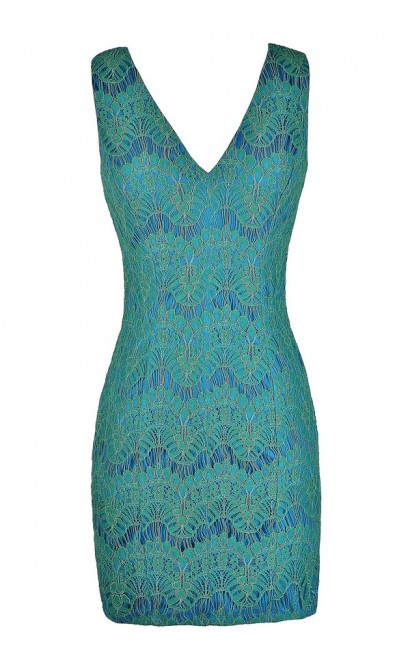 Blue and Green Lace Dress, Cute Blue and Mint Dress, Blue and Green ...