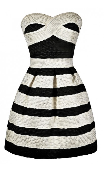 Black and Ivory Stripe Dress, Black and Ivory Stripe Party Dress, Black and Ivory Stripe Cocktail Dress, Black and Ivory Stripe A-Line Dress, Cute Black and Ivory Dress, Black and Ivory Summer Dress, Black and Ivory Party Dress, Black and Ivory Cocktail D