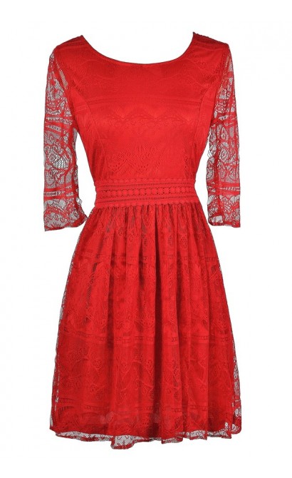 Cute Red Dress, Red Lace Dress, Red Lace Party Dress, Red Lace Cocktail Dress, Red Lace Summer Dress, Red Lace A-Line Dress