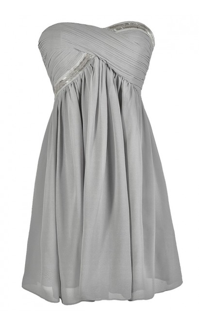 Cute Grey Dress, Grey Bridesmaid Dress, Grey Chiffon Dress, Grey Party Dress, Grey Cocktail Dress, Grey Beaded Dress, Grey Embellished Dress