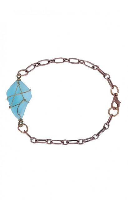 Sea Glass Bracelet, Cute Blue Bracelet, Cute Turquoise Bracelet, Baby Blue Bracelet, Cute Jewelry, Cute Bracelet, Glass Stone Bracelet, Glass Stone Jewelry, Blue Glass Bracelet, Wire Wrapped Jewelry, Wire Wrapped Bracelet