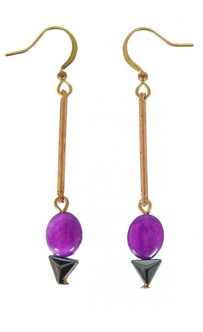 Cute Purple Earrings, Purple Drop Earrings, Purple Dangle Earrings, Purple and Gold Earrings
