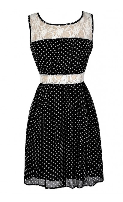 Cute Polka Dot Dress, Black and White Polka Dot Dress, Polka Dot Summer Dress, Black and Ivory Polka Dot Lace Dress, Polka Dot A-Line Dress, Polka Dot Party Dress
