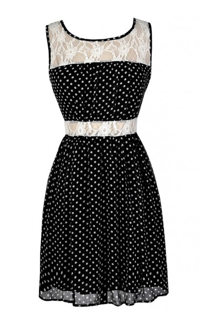 Cute Polka Dot Dress, Black and White Polka Dot Dress, Polka Dot Summer Dress, Black and Ivory Polka Dot Lace Dress, Polka Dot A-Line Dress, Polka Dot Party Dress