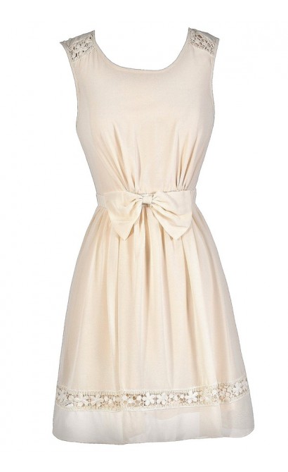 Cute Beige Dress, Beige Bow Dress, Beige A-Line Dress, Beige Summer Dress, Beige Party Dress, Cute Beige Dress