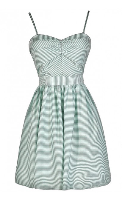 Cute Mint Dress, Mint Stripe Dress, Mint Stripe Party Dress, Mint Stripe Summer Dress, Mint Stripe A-Line Dress