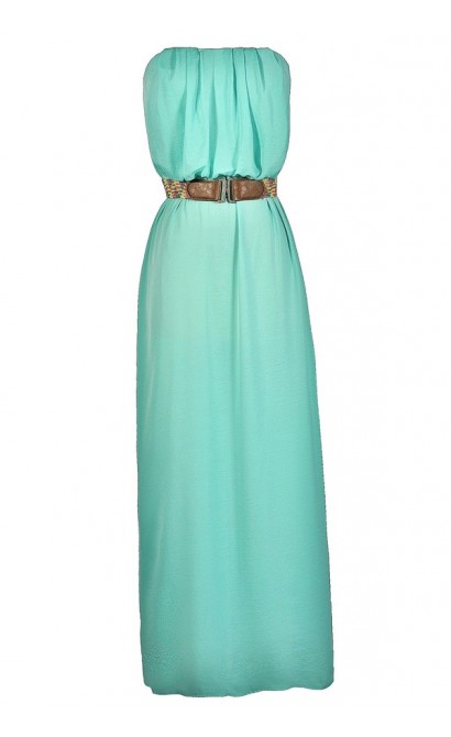 Cute Mint Dress, Mint Maxi Dress, Summer Maxi Dress, Cute Mint Maxi Dress, Belted Maxi Dress, Strapless Mint Maxi Dress