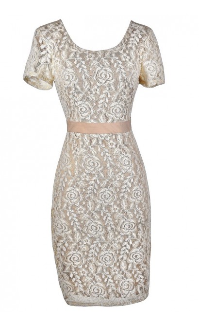 Beige Lace Dress, Beige Lace Pencil Dress, Beige Lace Fitted Dress, Beige Lace Party Dress, Beige and Ivory Lace Dress, Beige Lace Capsleeve Pencil Dress