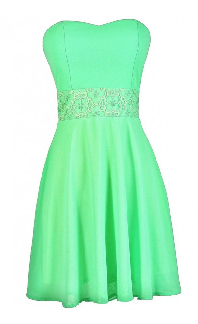Bright Green Dress, Neon Green Dress, Green Party Dress, Green Summer Dress, Green Cocktail Dress, Neon Green A-Line Dress, Bright Green Strapless Dress