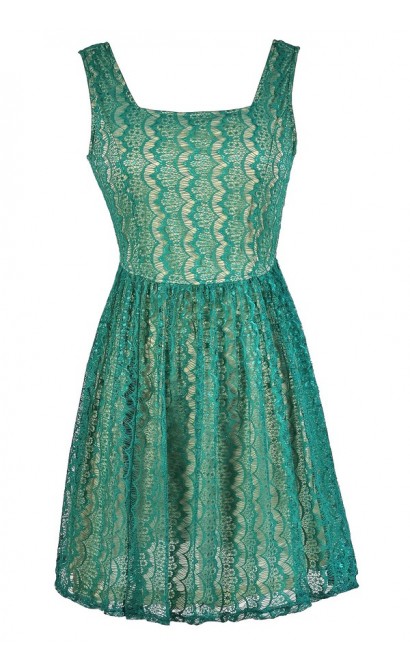 Turquoise Lace Dress, Teal Lace Dress, Green Lace A-Line Dress, Cute Lace Dress, Green Lace Summer Dress, Lace A-Line Dress, Lace Party Dress, Teal and Beige Lace Dress