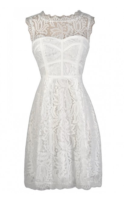 White Lace Dress, White Lace A-Line Dress, White Lace Party Dress, White Lace Rehearsal Dinner Dress, White Lace Bridal Shower Dress, White Lace Party Dress