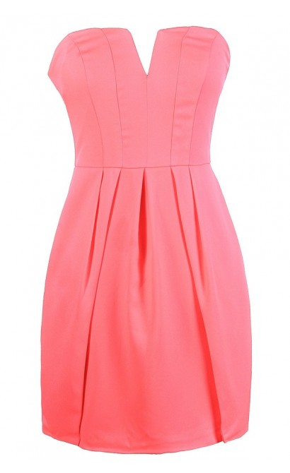 Cute Pink Dress, Hot Pink Dress, Bright Pink Dress, Neon Pink Dress, Hot Pink Strapless Dress, Cute Pink Summer Dress, Bright Pink Cocktail Dress