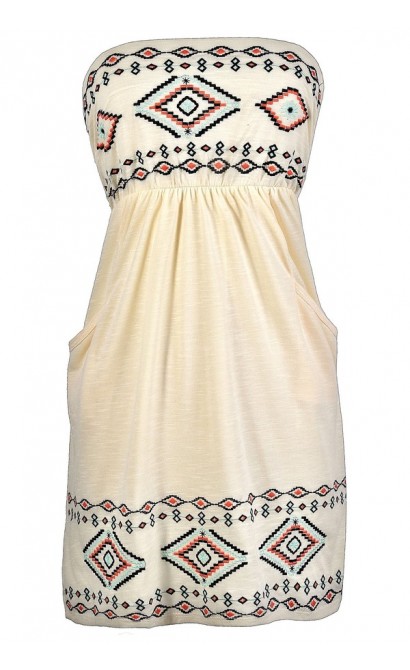 Cute Summer Dress, Cute Strapless Dress, Cute Embroidered Dress, Southwestern Dress, Southwestern Embroidered Dress