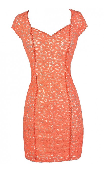 Orange Lace Pencil Dress, Cute Orange Dress, Orange Lace Dress, Fitted ...