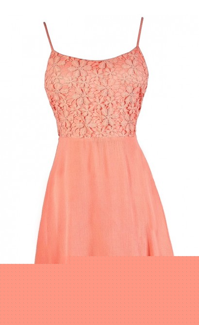 Cute Coral Dress, Coral A-Line Dress, Coral Lace Dress, Coral Summer Dress, Coral Tie Back Dress, Tie Back Summer Dress, Cute Summer Dress