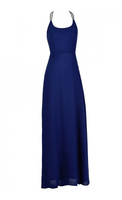 Royal Blue Maxi Dress, Royal Blue Prom Dress, Embellished Maxi Dress, Embellished Royal Blue Prom Dress, Embellished Open Back Maxi Dress, Embellished Prom Dress