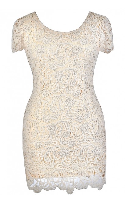 Beige Plus Size Dress, Plus Size Pencil Dress, Plus Size Lace Dress, Beige Lace Pencil Dress, Beige Plus Size Capsleeve Lace Dress