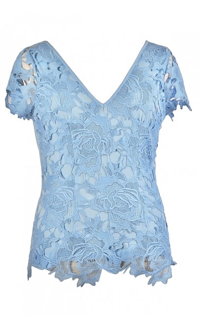 Cute Plus Size Top, Plus Size Lace Top, Pale Blue Plus Size Top, Sky Blue Plus Size Top, Plus Size Summer Top, Pale Blue Lace Top