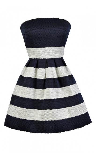 Navy and Ivory Dress, Navy and White Stripe Dress, Nautical Stripe Dress, Cute Summer Dress, Navy and White Nautical Dress
