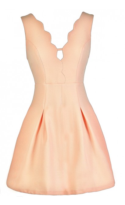 Cute Peach Dress, Peach A-Line Dress, Peach Summer Dress, Cute Summer Dress, Peach Party Dress, Peach Scalloped Dress