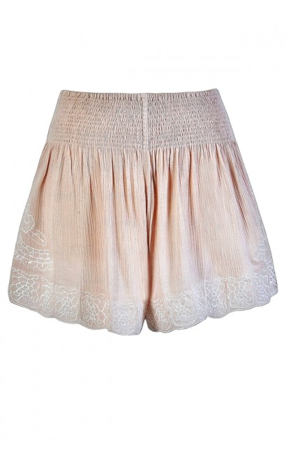 Cute Beige Shorts, Beige and Ivory Shorts, Cute Summer Shorts, Beige Embroidered Shorts